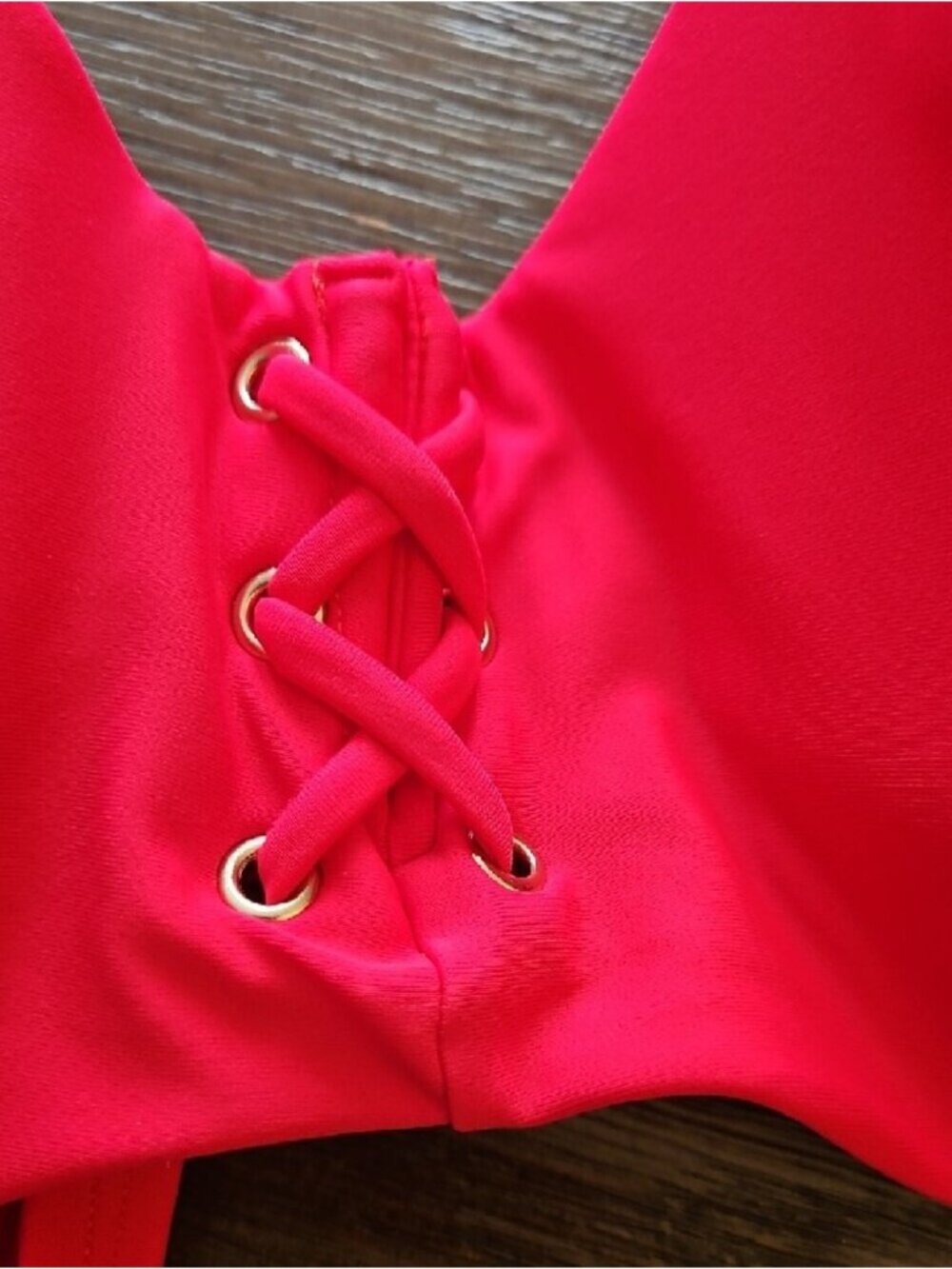 Neon Coral Lace-Up Push-Up Bikini Top - Women - Picture 7 of 8